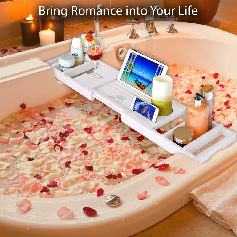 Bath Caddy Tray for Tub: Bamboo Bathtub Tray Caddy Expandable with Wine  Glass Holder and Book Stand. Luxury Bubble Bath Accessories & Spa Decor.  Self
